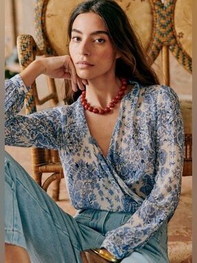 NWT Sezane Abelia Blouse in Alcazar Blue, size US 8